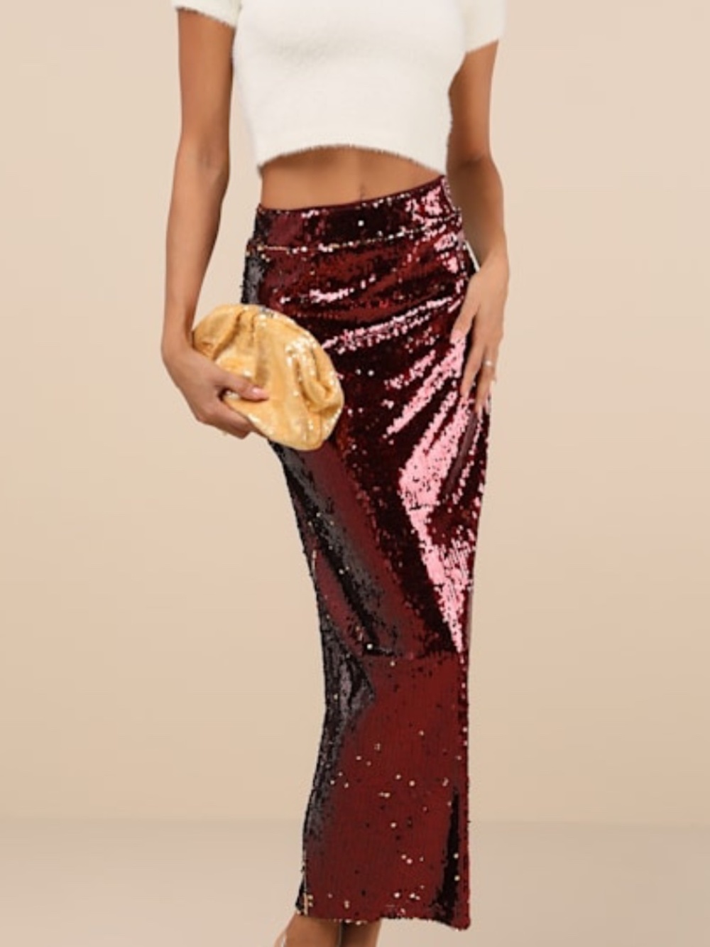 Lulus Dazzling Appearance Burgundy Sequin High-rise Midi Skirt Red - Size S